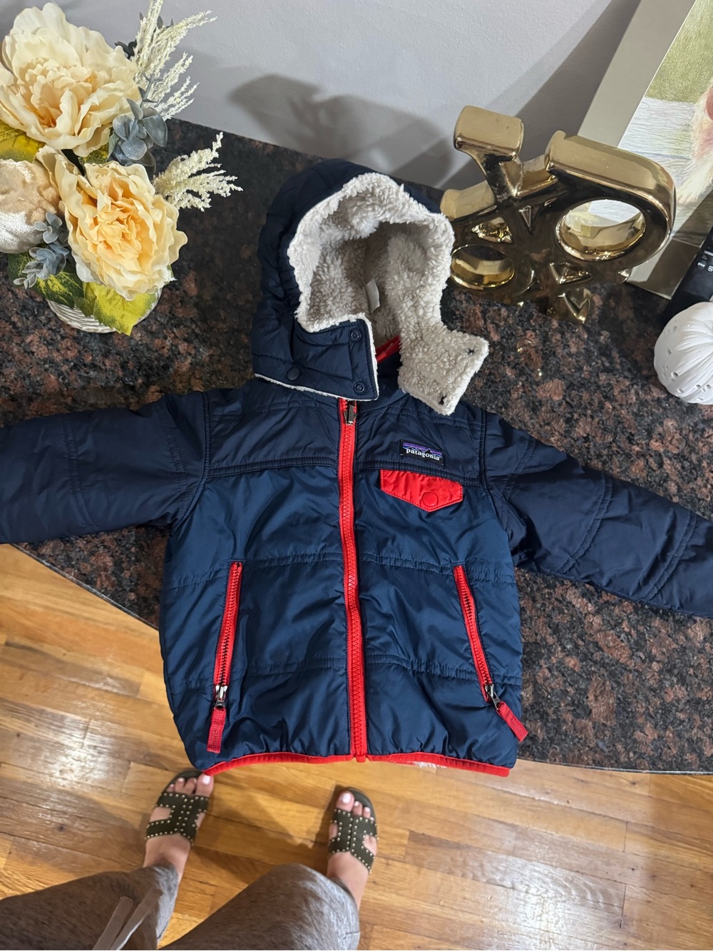 Patagonia Kids Navy Puffer Jacket with Red Accents